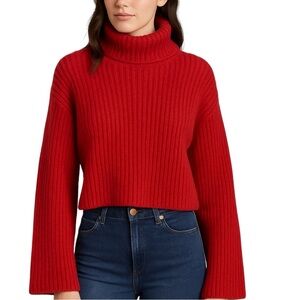Takeout Red Ribbed Turtleneck Sweater L